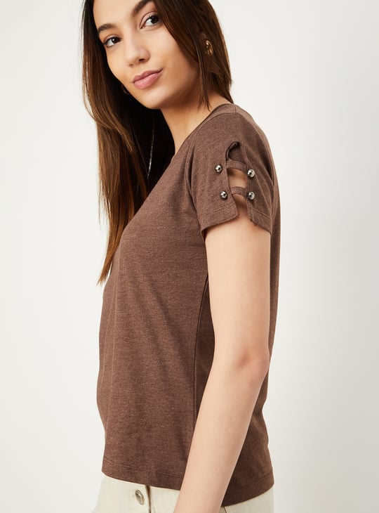 Women Slit Sleeves Top with Button Details