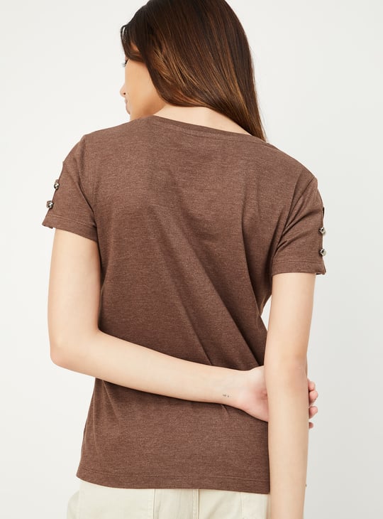 Women Slit Sleeves Top with Button Details