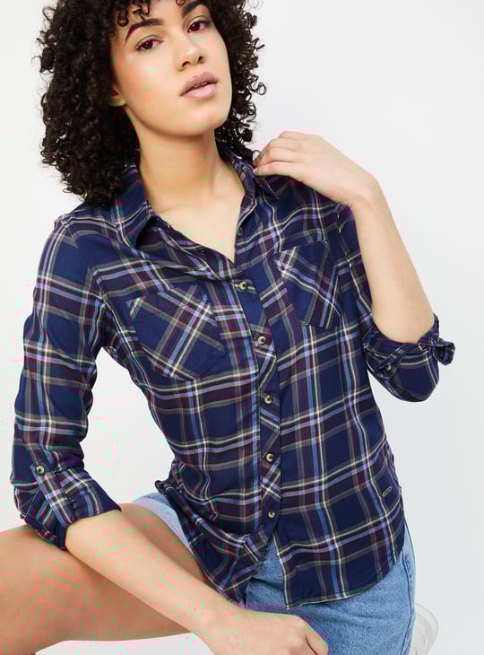 Women Tartan Checked Yarn Dyed Shirt