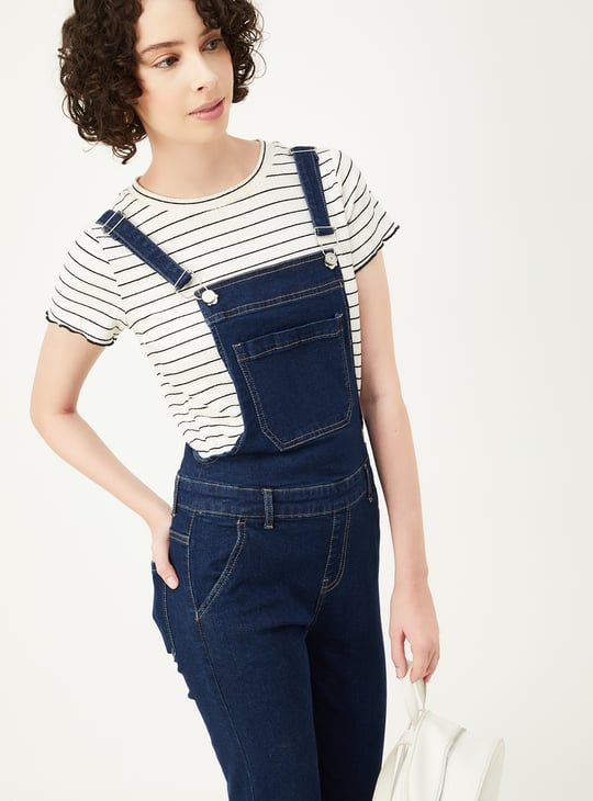 Women Solid Denim Dungarees