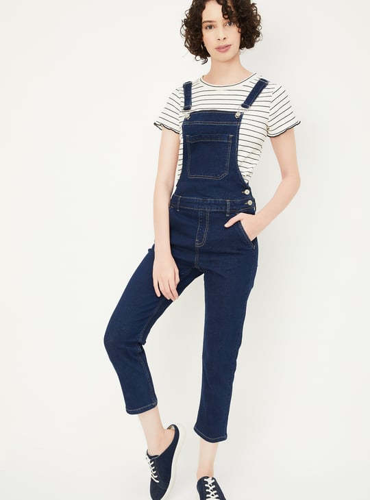 Women Solid Denim Dungarees