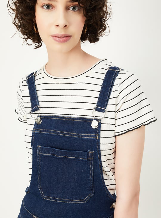 Women Solid Denim Dungarees