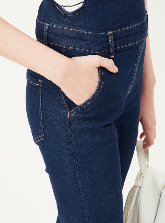 Women Solid Denim Dungarees