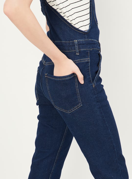 Women Solid Denim Dungarees