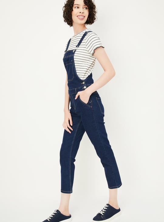 Women Solid Denim Dungarees