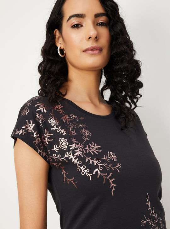 Women Metallic Printed T-shirt