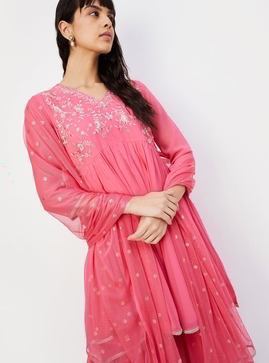 Women Embroidered Flared Kurta Set