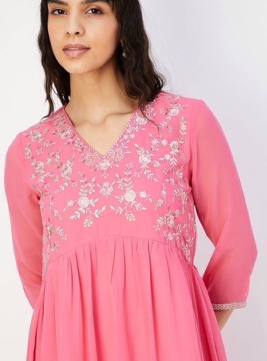 Women Embroidered Flared Kurta Set