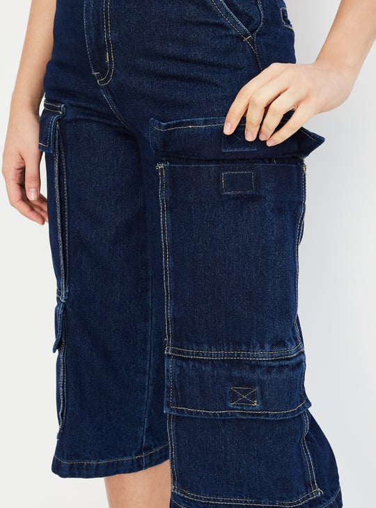 Women Solid Denim Capris with Cargo Pockets