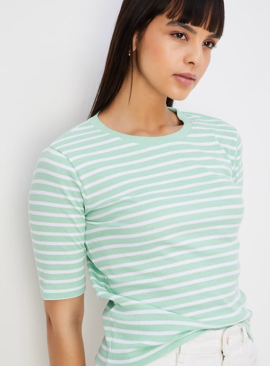 Women Striped Ribbed T-shirt