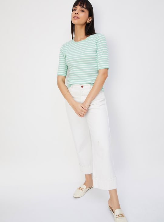 Women Striped Ribbed T-shirt