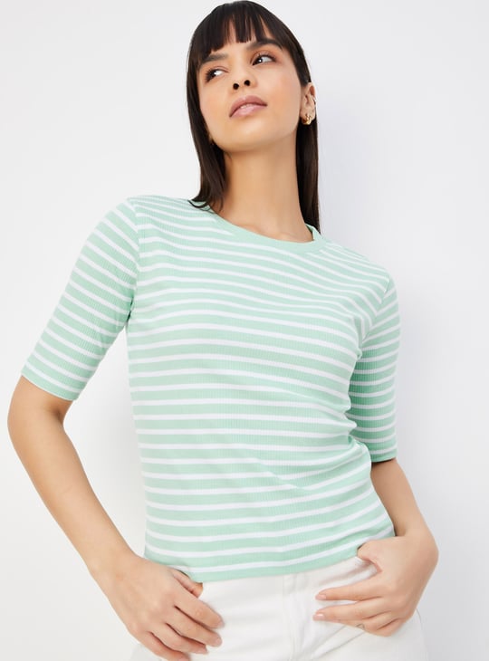 Women Striped Ribbed T-shirt