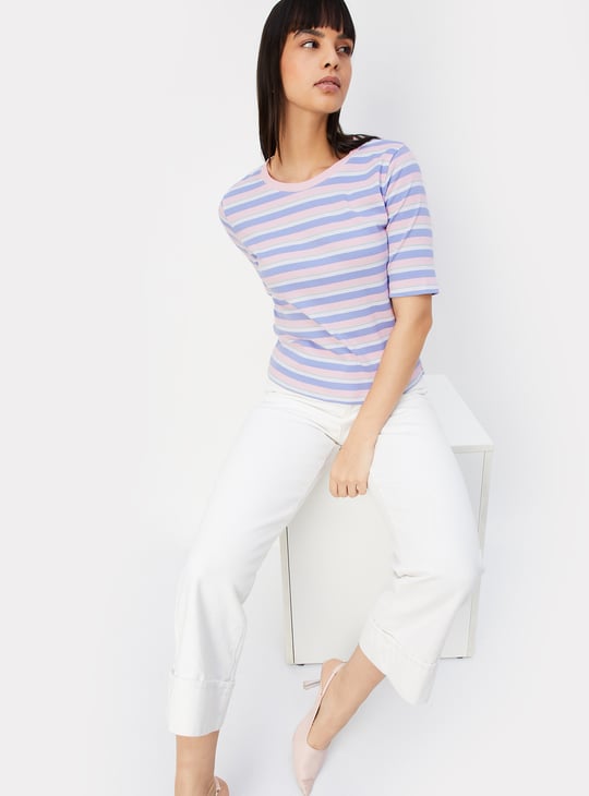 Women Striped Ribbed T-shirt