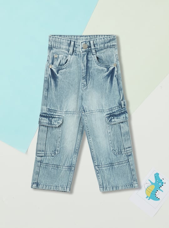 Boys Loose Fit Washed Cargo Jeans