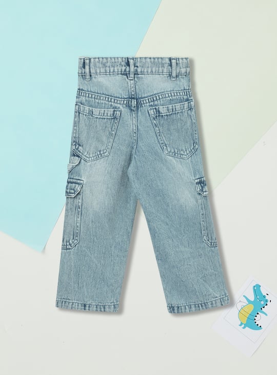 Boys Loose Fit Washed Cargo Jeans