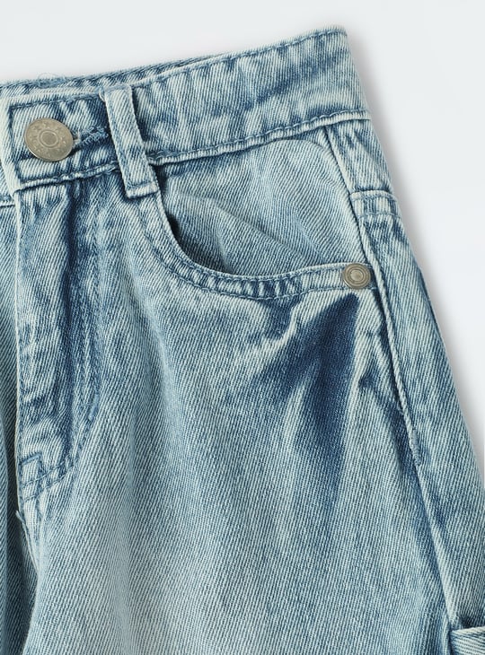 Boys Loose Fit Washed Cargo Jeans