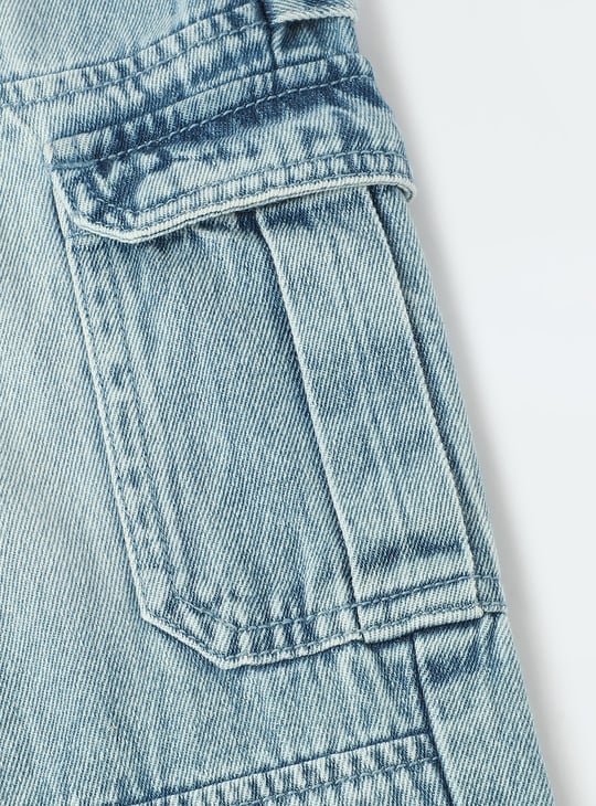 Boys Loose Fit Washed Cargo Jeans