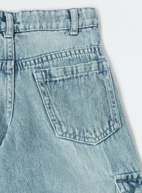 Boys Loose Fit Washed Cargo Jeans