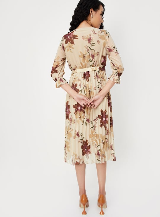 Women Floral Print Pleated Dress