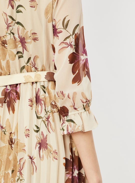 Women Floral Print Pleated Dress