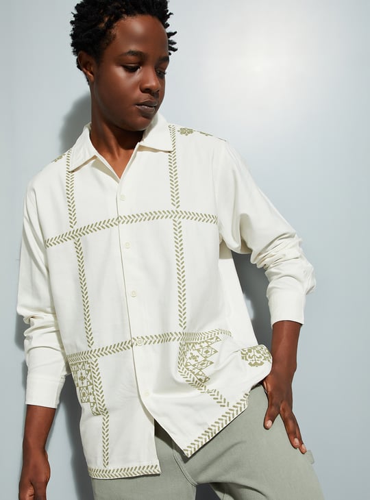 URB N Men Relaxed Fit Embroidered Shirt Embroidered