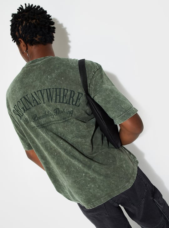 URB_N Men Oversized Acid Wash Back Printed T-shirt