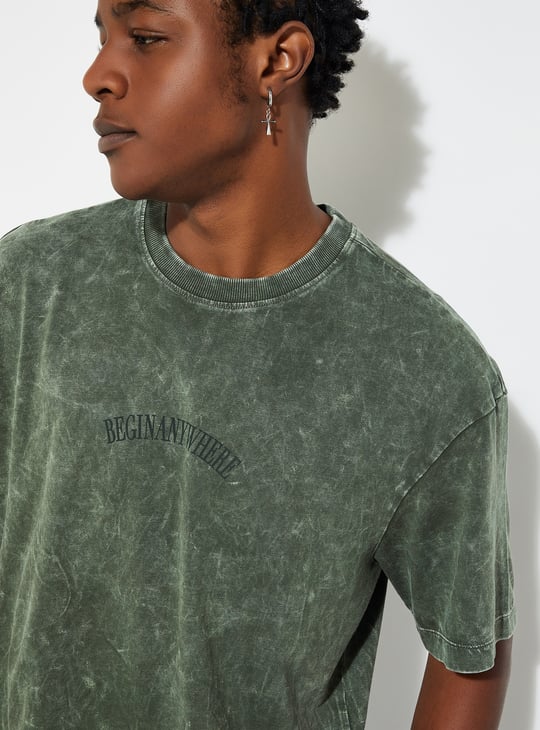 URB_N Men Oversized Acid Wash Back Printed T-shirt