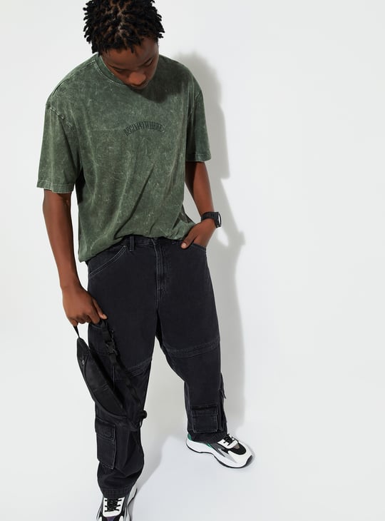 URB_N Men Oversized Acid Wash Back Printed T-shirt