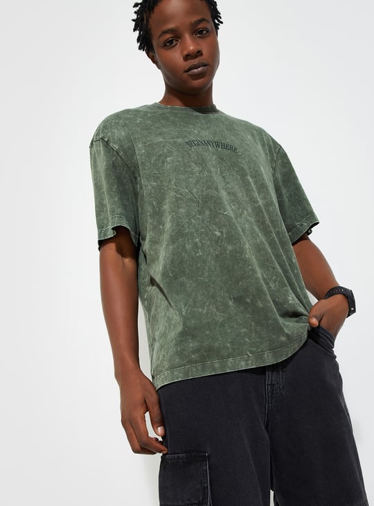 URB_N Men Oversized Acid Wash Back Printed T-shirt