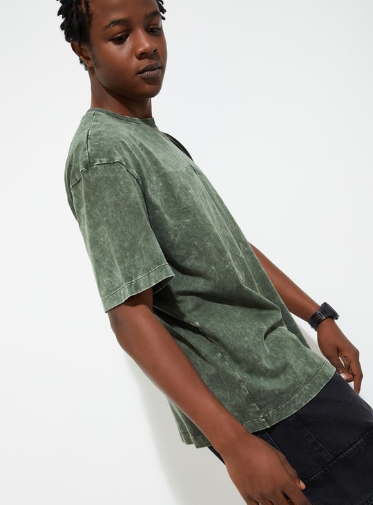URB_N Men Oversized Acid Wash Back Printed T-shirt