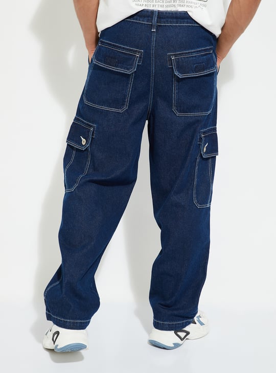 URB_N Men Loose Fit Cargo Jeans Blue Cargos