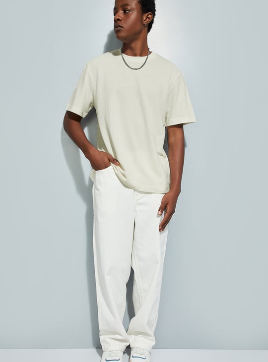 URB_N Men Regular Fit Textured T-shirt | Off White | Textured