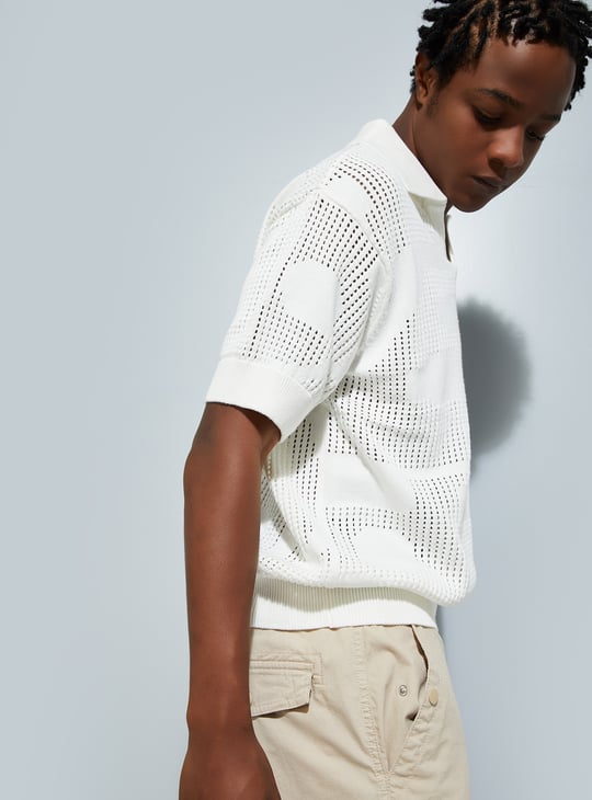 URB_N Men Oversized Lazer Cut Polo T-shirt