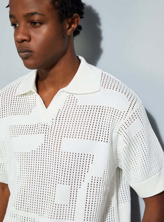 URB_N Men Oversized Lazer Cut Polo T-shirt