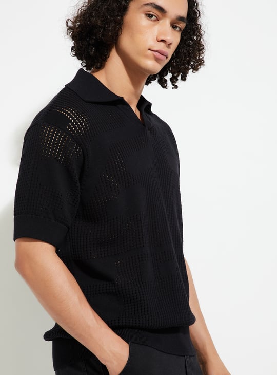 URB_N Men Oversized Lazer Cut Polo T-shirt