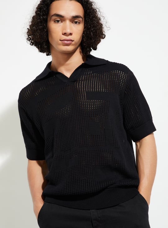 URB_N Men Oversized Lazer Cut Polo T-shirt