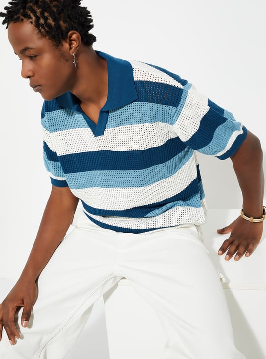 URB_N Men Oversized Striped Polo T-shirt
