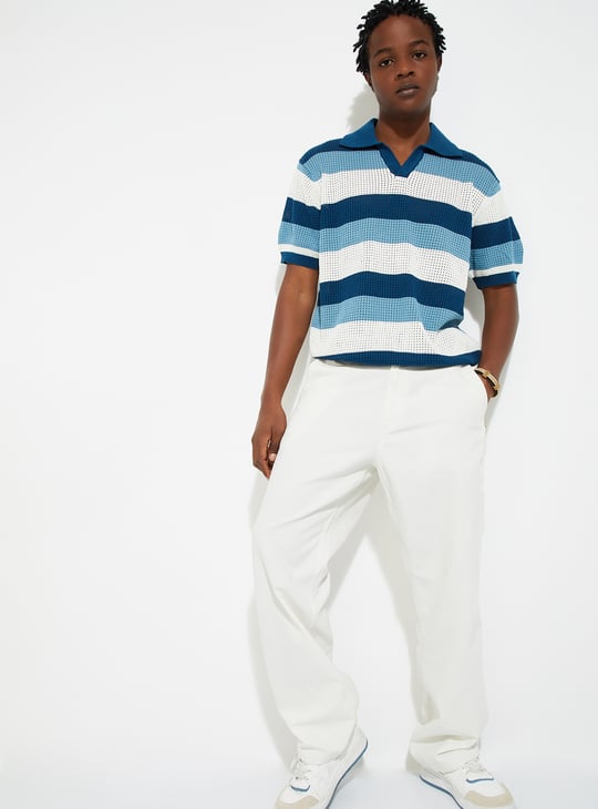 URB_N Men Oversized Striped Polo T-shirt