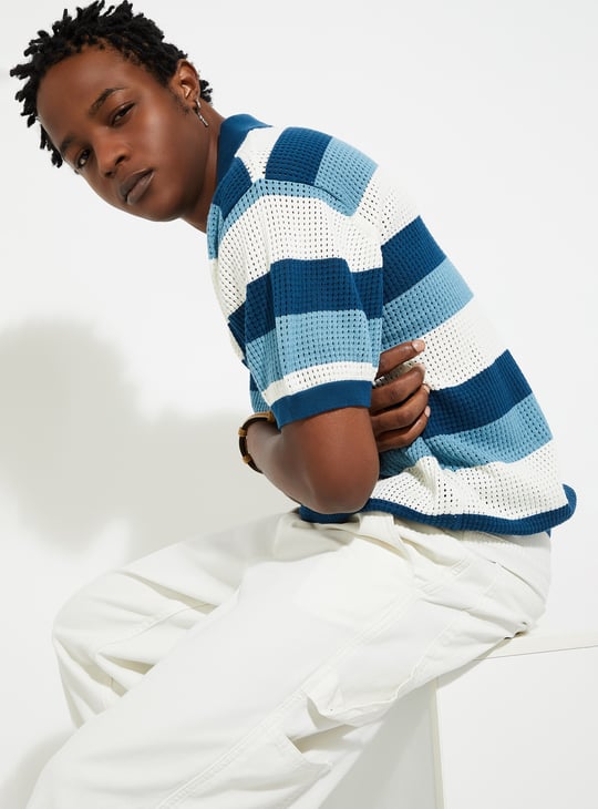 URB_N Men Oversized Striped Polo T-shirt