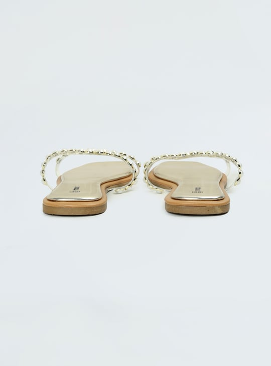 Women Pearl Embellished Flat Sandals