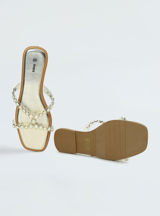 Women Pearl Embellished Flat Sandals