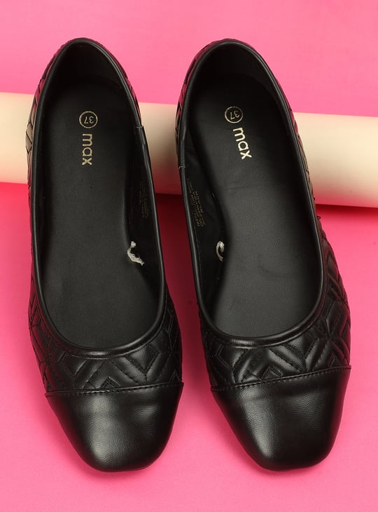 Womens Quilted Ballerinas Black PU