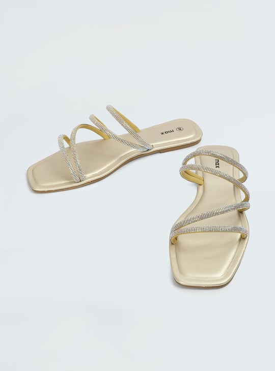 Women Embellished Strappy Flat Sandals PU