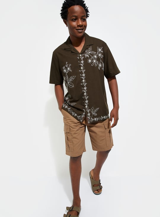 URB_N Men Embroidered Oversized Resort Shirt