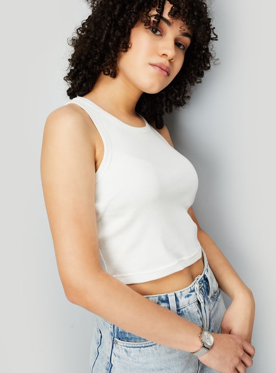 Women Ribbed Sleeveless Crop Top