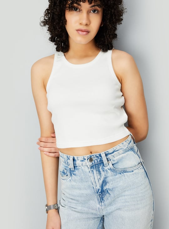 Women Ribbed Sleeveless Crop Top