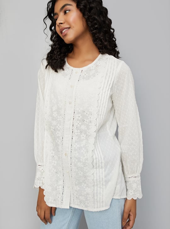 Women Schiffli Shirt Style Top