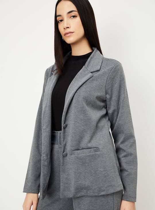 Women Solid Knit Formal Blazer