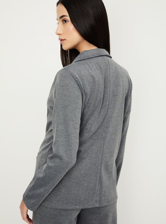 Women Solid Knit Formal Blazer