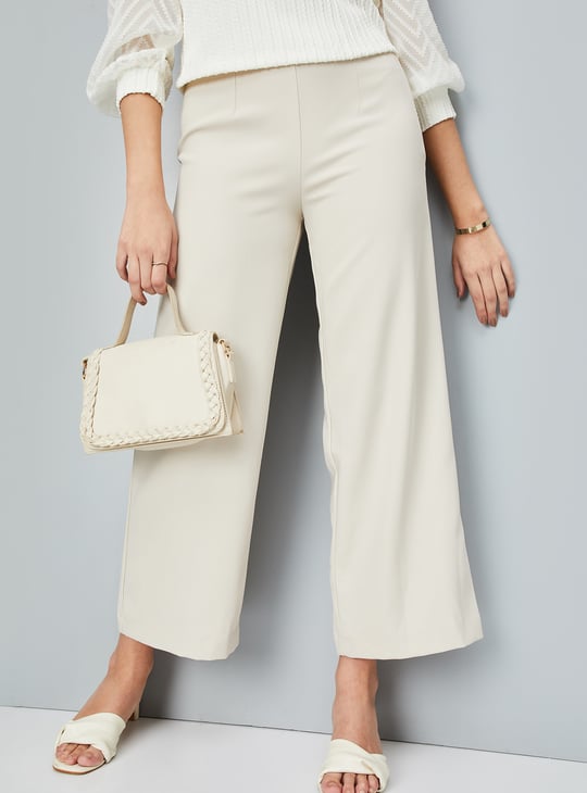 Women Solid Wide Leg Formal Trousers